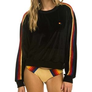 Aviator Nation - Classic 5-Stripe Velvet Relaxed Sweatshirt - Black - Size XS